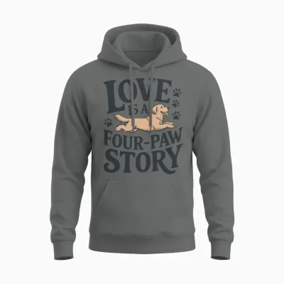 Love Is a Four Paw Story Dog Lover Tee Gift Design Unisex Hoodie - Graphite Heather