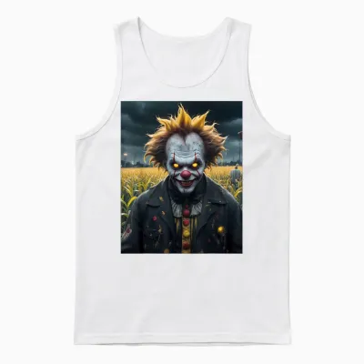 Evil Clown a Cornfield Dark Monster Horror Scary Scary Scary T-Shirt, Black, S Unisex Tank Top - White