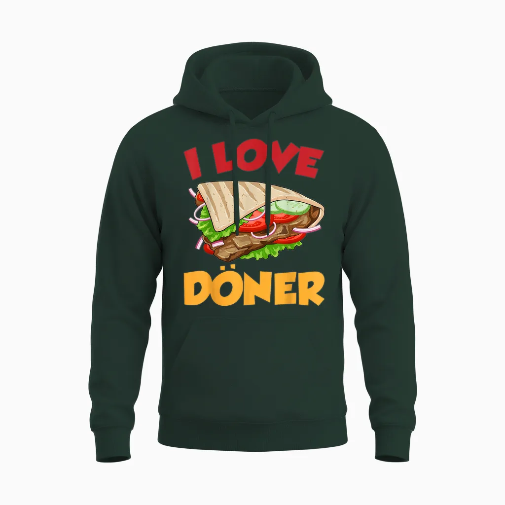 Ich Liebe Döner Kebab Fleisch Döner T-Shirt, Black Unisex Hoodie in Forest