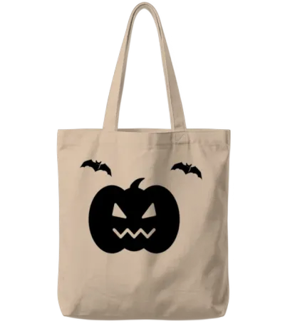 Halloween Pumpkin Smile with Two Bats Tote Bags - Natural