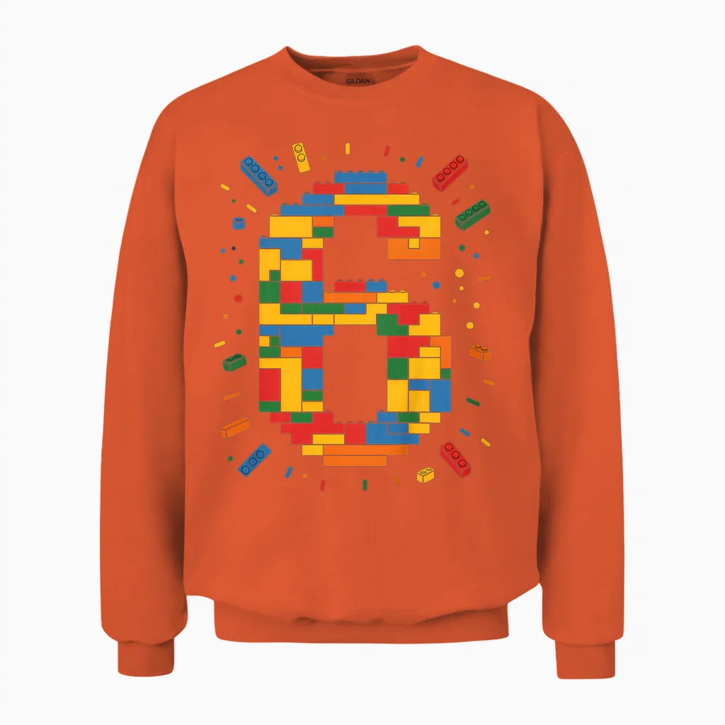 Ich Bin 6 Bausteine Geburtstag Klemmbausteine 6. Geburtstag Unisex Sweatshirt in Orange