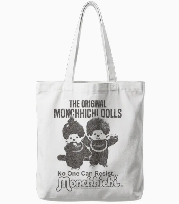 Monchhichi the Original Dolls No One Can Resist Old Photo Tote Bags in White