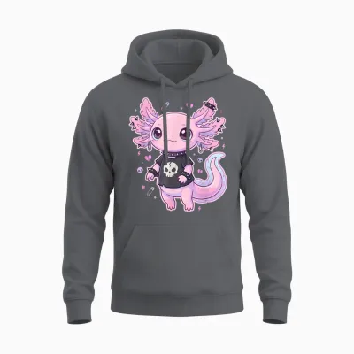 Cute Goth Axolotl Pastel Kawaii Emo Axolotl Punk Women Girls Unisex Hoodie - Charcoal