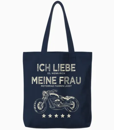 Men's T-Shirt with German Text "ich Liebe Es Wenn Meine Frau Mich Motorrad Fahren Lässt Lässt Tote Bags - Navy