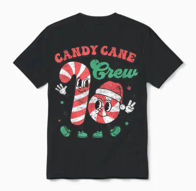 Candy Cane Crew Christmas Xmas Love Candy Boys Girls Unisex T-Shirt - Black