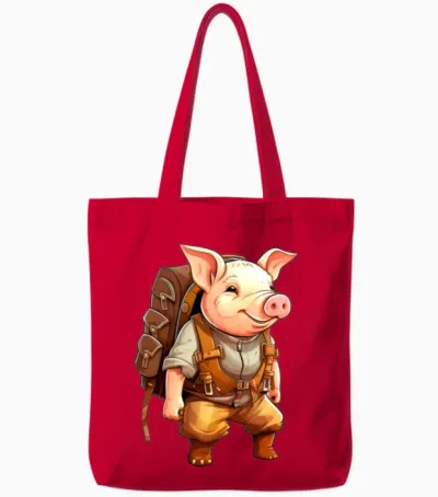 Hiking Piggy / Mountaineering Piggy Tote Bags - Red