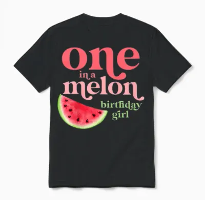 Children's One in a Melon Birthday Girl Baby 1st Watermelon First T-Shirt, Black Unisex T-Shirt - Black