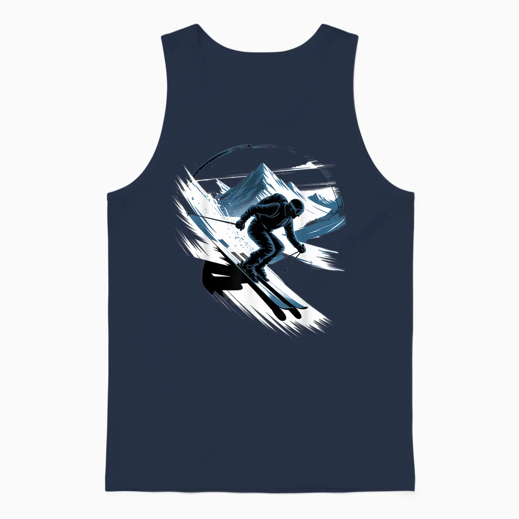 Skiing Astronaut Sport Winter Skiing Funny Space Ski Unisex Tank Top in Navy