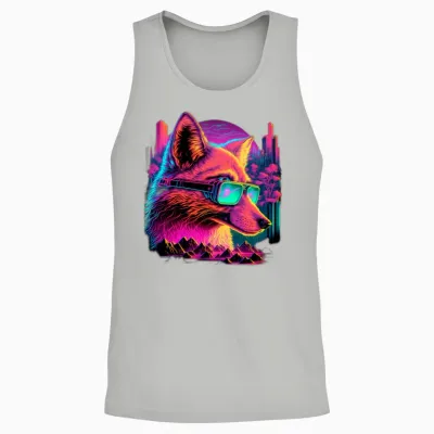 Retro Futuristic Synthwave Fox Unisex Tank Top - Ash