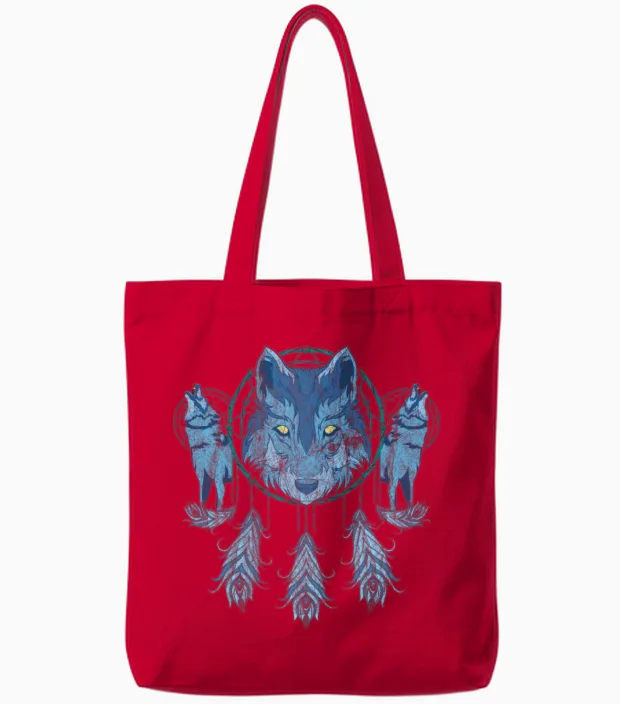 Predator Dream Catcher Animal Motif Gift Wolf Tote Bags in Red