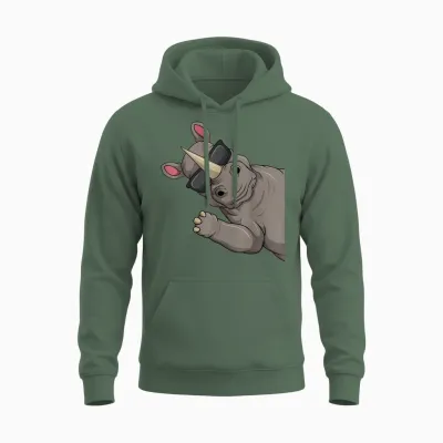 Nashorn Kinder Jungen Damen Unisex Hoodie - Military Green