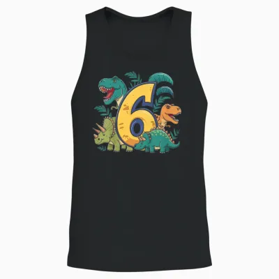 Kinder 6. Geburtstag 6 Jahre Junge T Rex Dinosaurier Dino Unisex Tank Top - Black