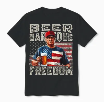 Fourth of July Trump Bbq Beer and Freedom Red White Blue Unisex T-Shirt - Black