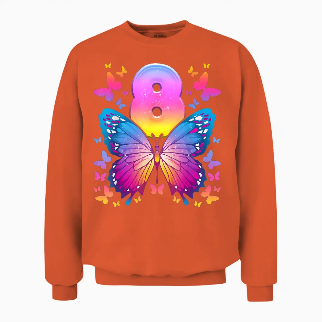 8. Geburtstag, Mädchen 8 Jahre, Schmetterling, Nummer 8 Unisex Sweatshirt in Orange
