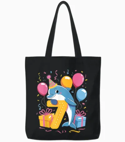 Delfin 7. Geburtstag Junge Mädchen 7 Jahre Alt Siebter Delfin Tote Bags - Black