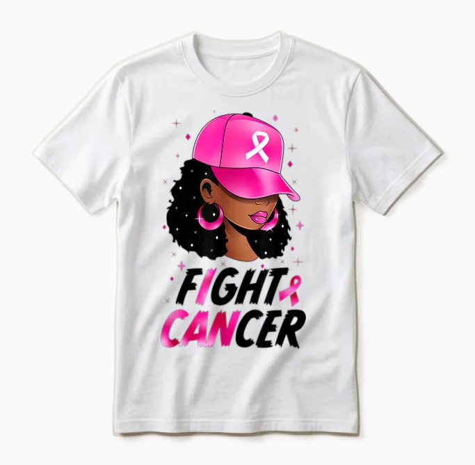 Black Girl Black Woman Breast Cancer Awareness Pink Ribbon Unisex T-Shirt in White