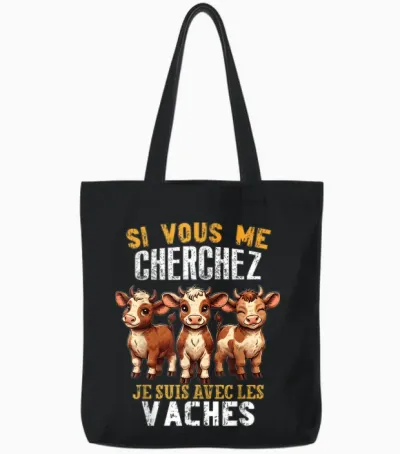 Si Vous Cherchez Me Je Suis Avec Les Vaches Humour Vache Tote Bags - Black