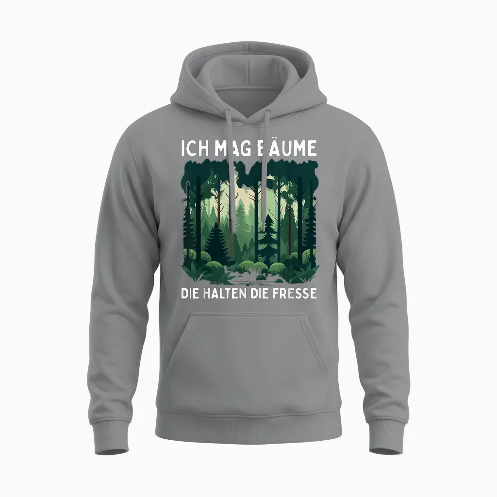Funny Saying Ich Mag Bäume Die Halten Die Fresse Forest T-Shirt, Black Unisex Hoodie in Sport Grey