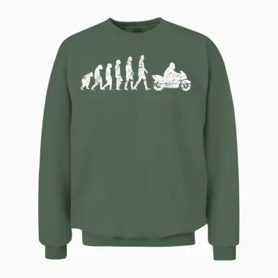 Evolution Motorcycle Motorcyclist Bike Biker Wheelie T-Shirt, Black, S Unisex Sweatshirt - Military Green