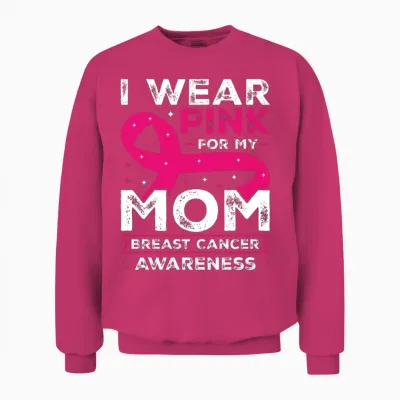 I Wear Pink for My Mom Breast Cancer Awareness Unisex Sweatshirt - Heliconia