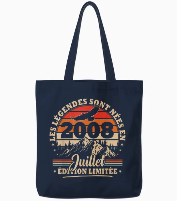 Vintage Anniversaire 18 Ans Cadeau Pour Né En Juillet 2008 Tote Bags in Navy