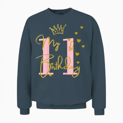 Mädchen-Outfit Zum 11. Geburtstag, Niedlich, 11 Jahre Alt, Rosa Unisex Sweatshirt - Dark Heather