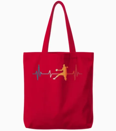 Handballer Heartbeat Handball T-Shirt, Black Tote Bags - Red