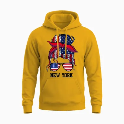 Bandana Scarf Sunglasses Girl New York T-Shirt, White, S Unisex Hoodie - Gold