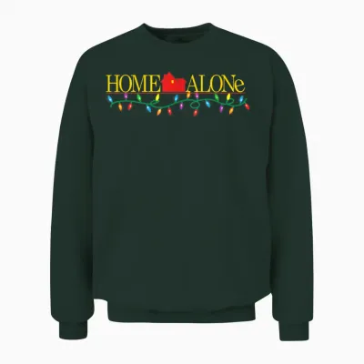 Home Alone Christmas Logo with String of Colorful Lights Unisex Sweatshirt - Forest