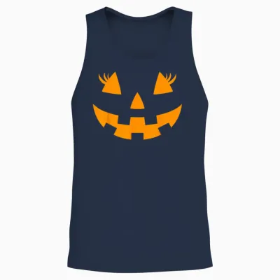 Jack O Lantern Face Pumpkin Eyelashes Hallowen Costume Funny Unisex Tank Top - Navy