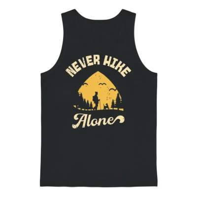Never Hike Alone Mountain Dog Hiking Hiker Design Unisex Tank Top - Black