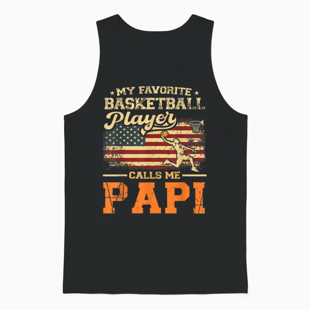 Drapeau Américain My Favorite Basketball Player Calls Me Papi Unisex Tank Top in Black