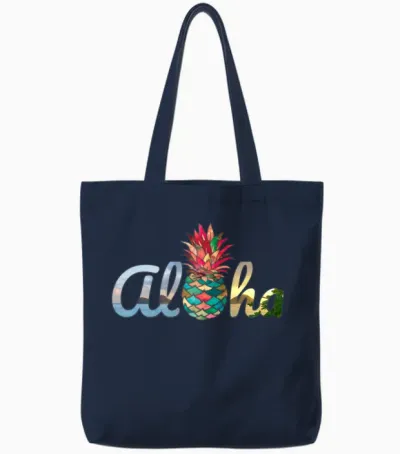 Cute Aloha Hawaii Pineapple Mermaid Coral Girls Tote Bags - Navy