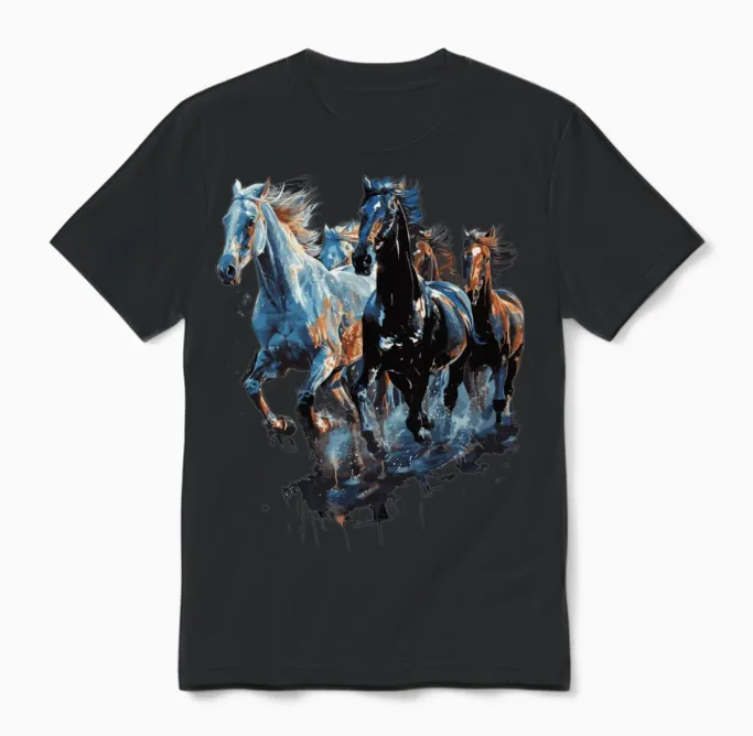 Horses Horse Lovers Gift Unisex T-Shirt in Black