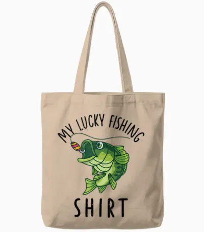 Kids Boys My Lucky Fishing-Shirt Bass Fish Dad Gift Funny Tote Bags - Natural