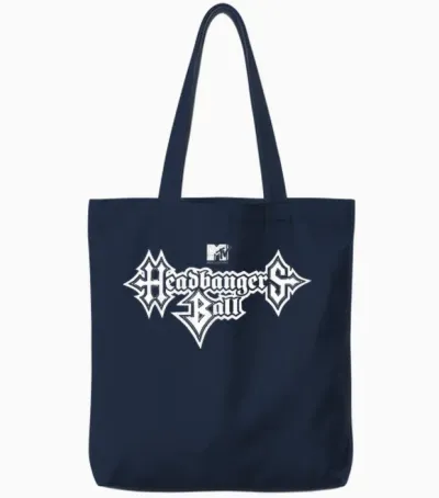 Mtv Headbangers Ball: Classic Fit, Round Neck, Short Sleeve Black Metal Text Tote Bags - Navy