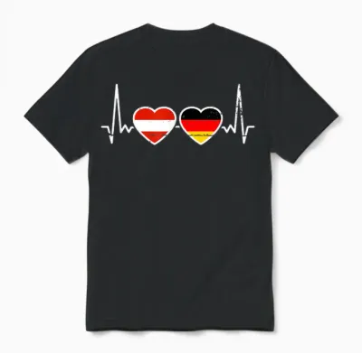 österreich Deutschland Herzschlag Flagge österreicher Unisex T-Shirt - Black