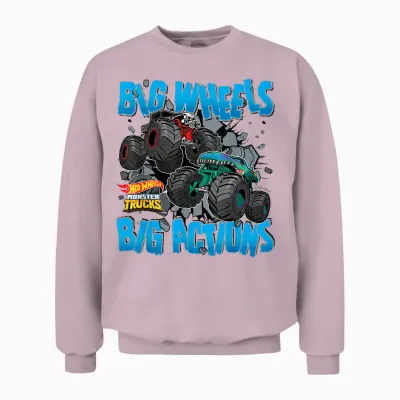 Hot Wheels - Monster Trucks Big Wheels Big Actions Unisex Sweatshirt - Light Pink