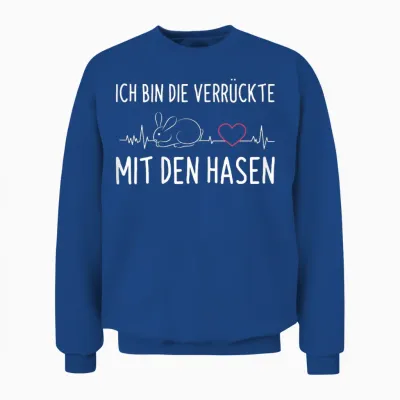 Women's T-Shirt with German Text "ich Bin Die Verrückte Mit Den Rabbit", Black Unisex Sweatshirt - Royal
