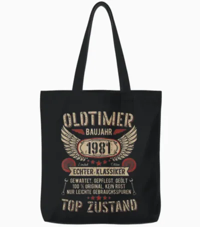 Oldtimer Baujahr 1981 Geboren Jahrgang Geburtstag Retro Tote Bags - Black