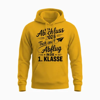 Abschluss 2026 Kita Tschüss! Abflug in Die 1. Klasse Kinder Unisex Hoodie - Gold