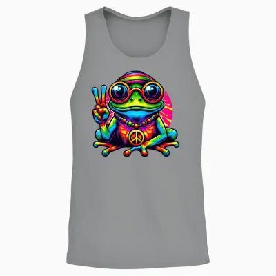 Batik-Hippie-Frog Peace Sign 70s 60s Party T-Shirt, Black, S Unisex Tank Top - Sport Grey