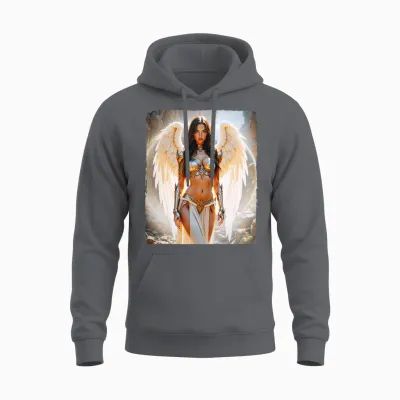 Hot Girl on T-Shirt for Men - Sexy Angel Armor Back Printed Unisex Hoodie - Charcoal
