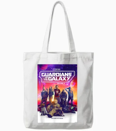 Marvel Guardians of the Galaxy Volume 3 Movie Poster T-Shirt, Black Tote Bags - White