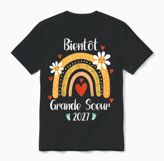 Enfant Future Grande Sœur 2027 Je Vais être Grande Soeur 2027 Unisex T-Shirt in Black