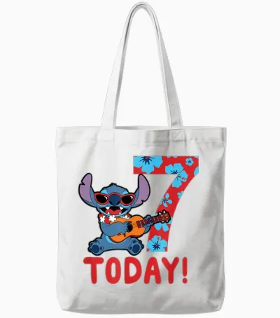 Children's Disney Lilo & Stitch Tropical Birthday 7 Years Old Today T-Shirt, Black Tote Bags - White