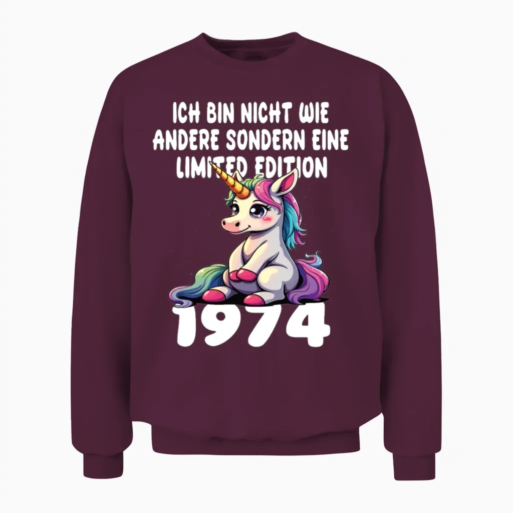 Limited Edition 1974 Birthday 1974 Born Unisex Sweatshirt in Maroon