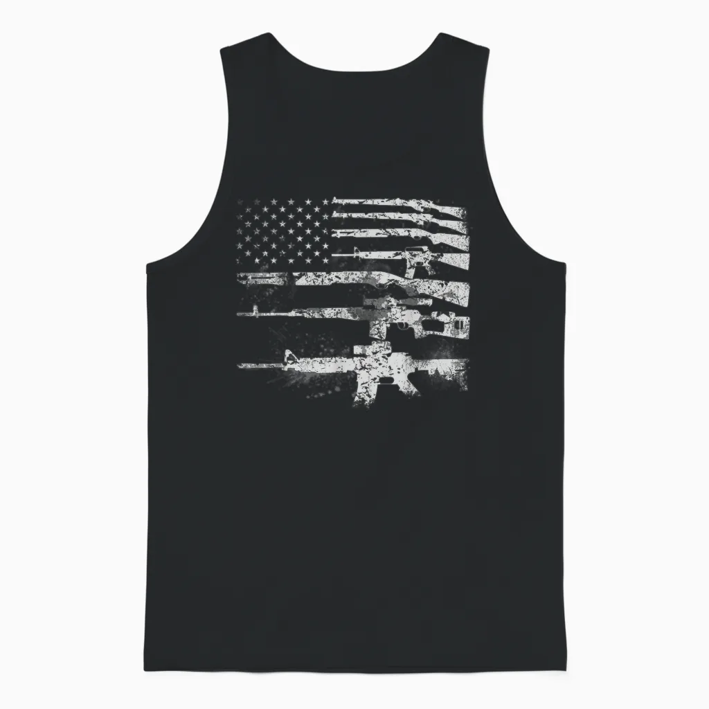 Gun for Men Women Machine Guns Usa Flag 2a Gifts Unisex Tank Top in Black
