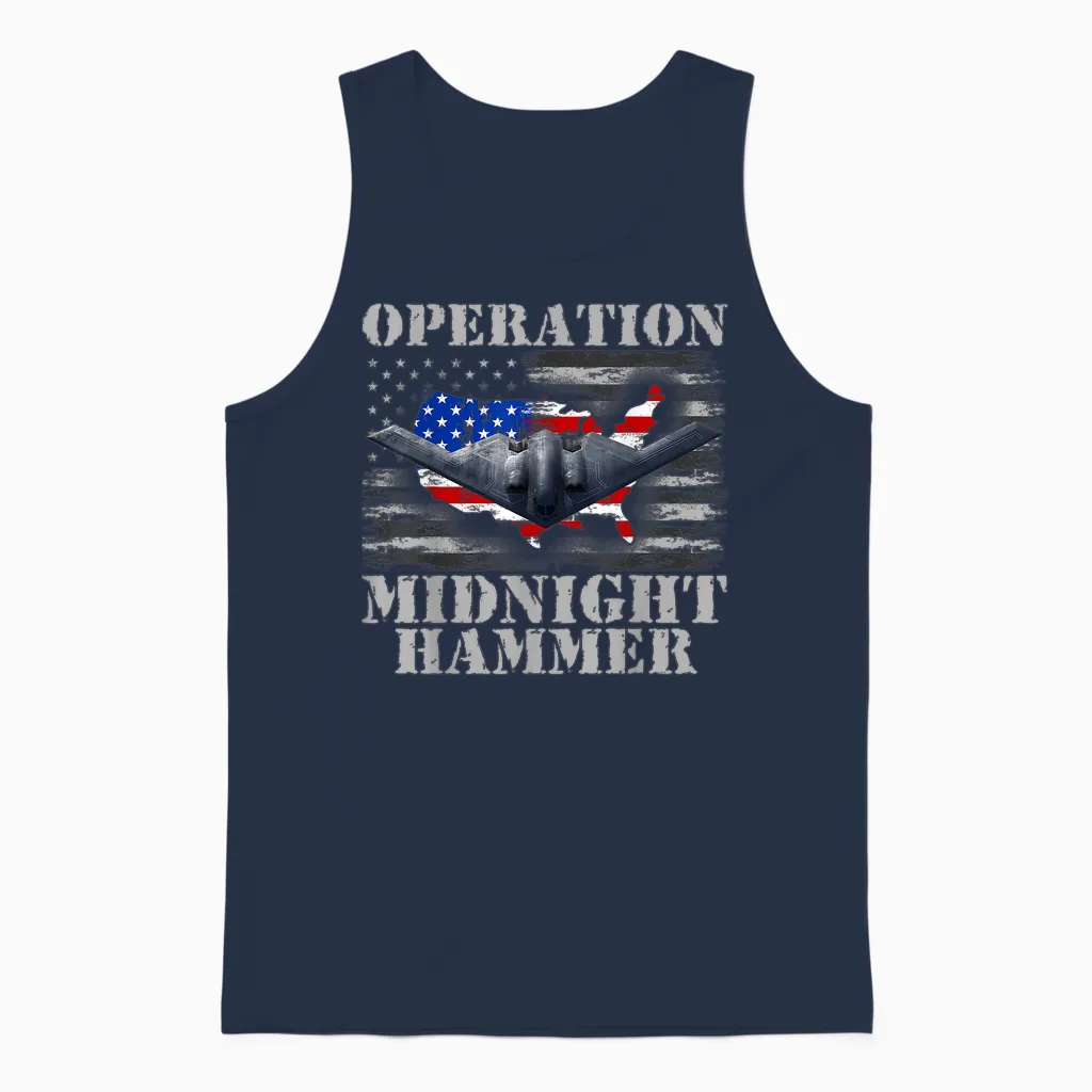 B-2 Stealth Jet Shirt Operation Midnight Hammer Unisex Tank Top in Navy