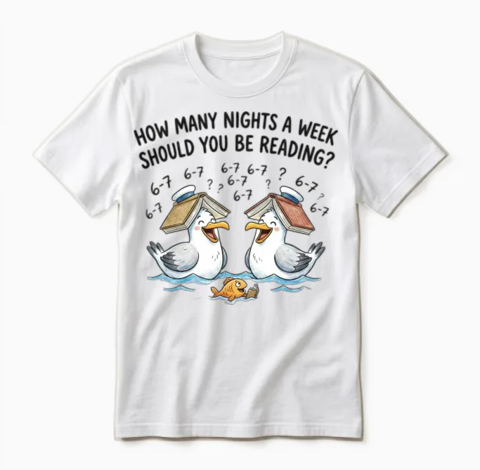 Seagull Book Club Duo Books & Reading Gift Unisex T-Shirt in White